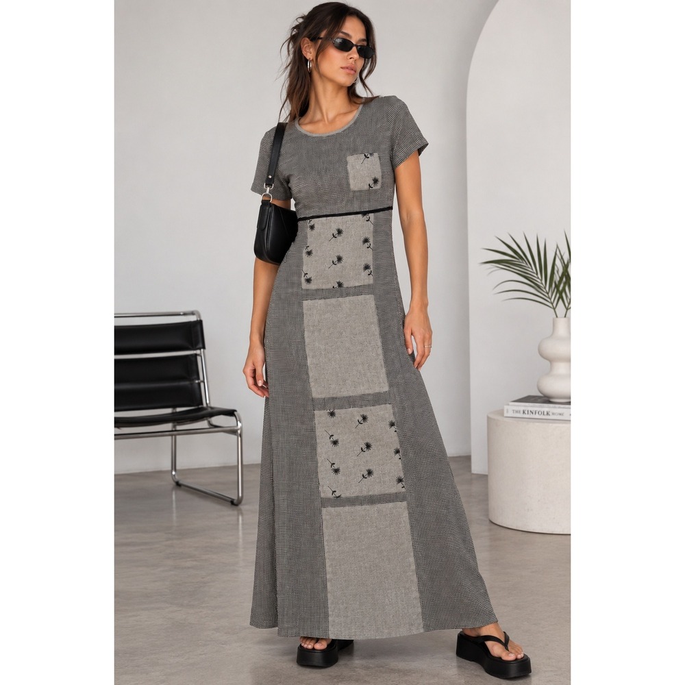Carole Little Dress Womens 6 Black White Gingham Floral Vintage Y2K